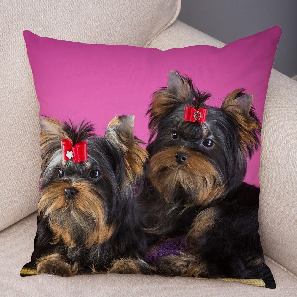 Cute Pet Animal Cushion Cover MINI Yorkshire Dog Polyester Pillowcase Decorative  Print  for Sofa Home Ca