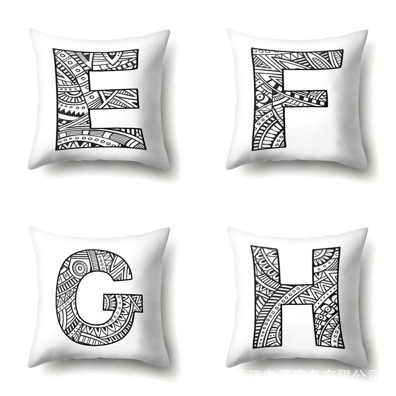 Polyester Pillow Case Pencil Drawing Geometric Decorative Print 26 English Letters Pillow Cushion Cover Simple