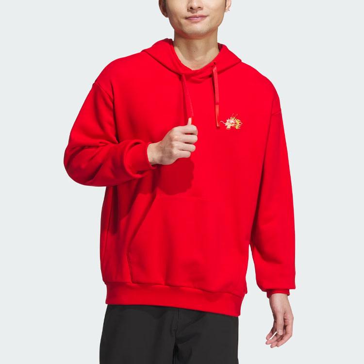 Adidas FW23 Dragon Year CNY Series Dragon Pattern Embroidered Casual Hoodie Men Tops Light-Crimson JE6114