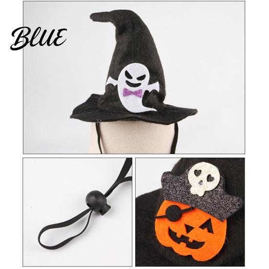 Pet Holiday Outfit Accessory Halloween Cat Witch Hat Fun Hat with Adjustable Elastic Strap Cartoon Ghost Pumpkin Bat Skull for Cats Small