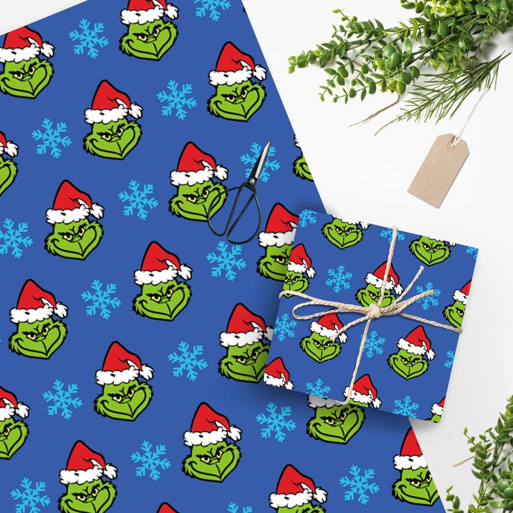 Folded Christmas Wrapping Paper, Funny Cartoon Green Xmas Holiday Wrapping Paper, Christmas Art Paper For DIY Birthday New Year Gift Packing Decor