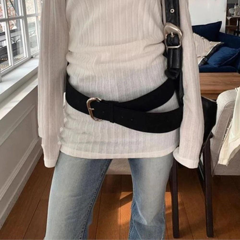 Metal Buckle Women Wide Belt Jeans Girdle Waistband Retro Leather Belt Pants Accessories