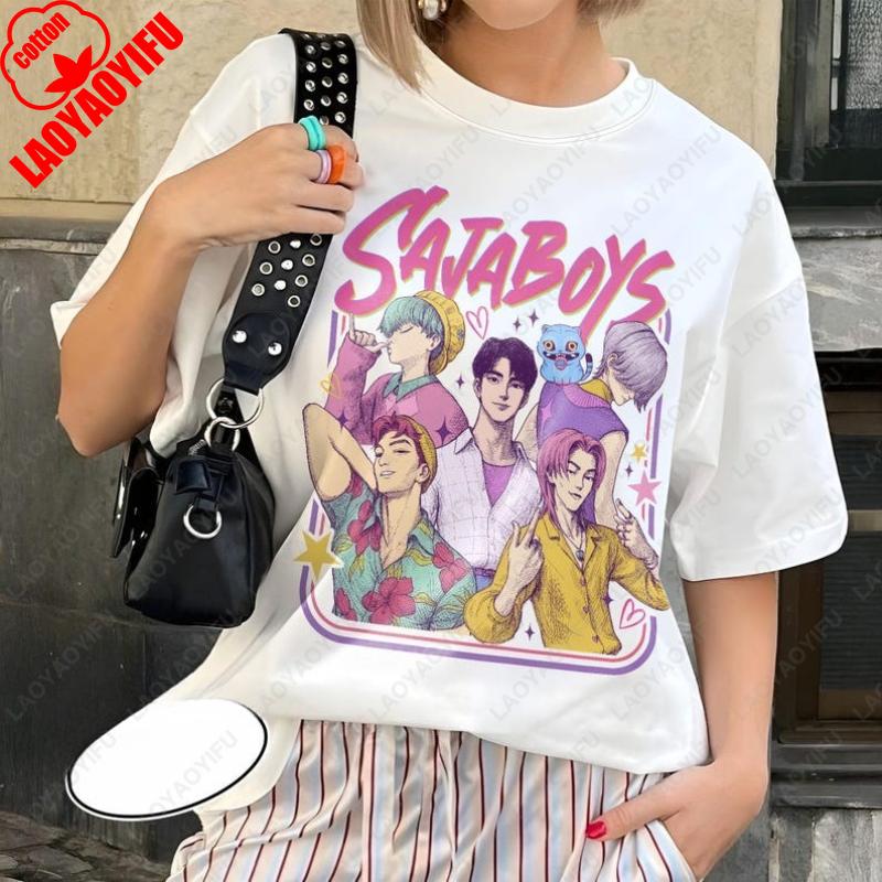 Saja Boys Band Cotton Shirt Kpop Demon Hunters Inspired Movie Retro Tshirt Men Women Fashion Summer Short Sleev All Match Tees