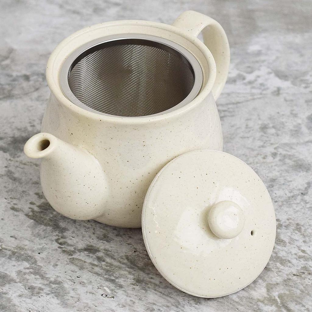 Tatara Teapot with Tea Strainer, Polka Dot Design, Mino Ware, White, Microwave and Dishwasher Safe, Made in Japan, Sabon, Product Number: 030561