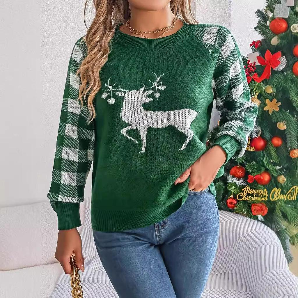 Podzim Zima Vintage Volný Dlouhý rukáv Top Potisk Cardigan Pletené zboží Vánoční svetr s výstřihem