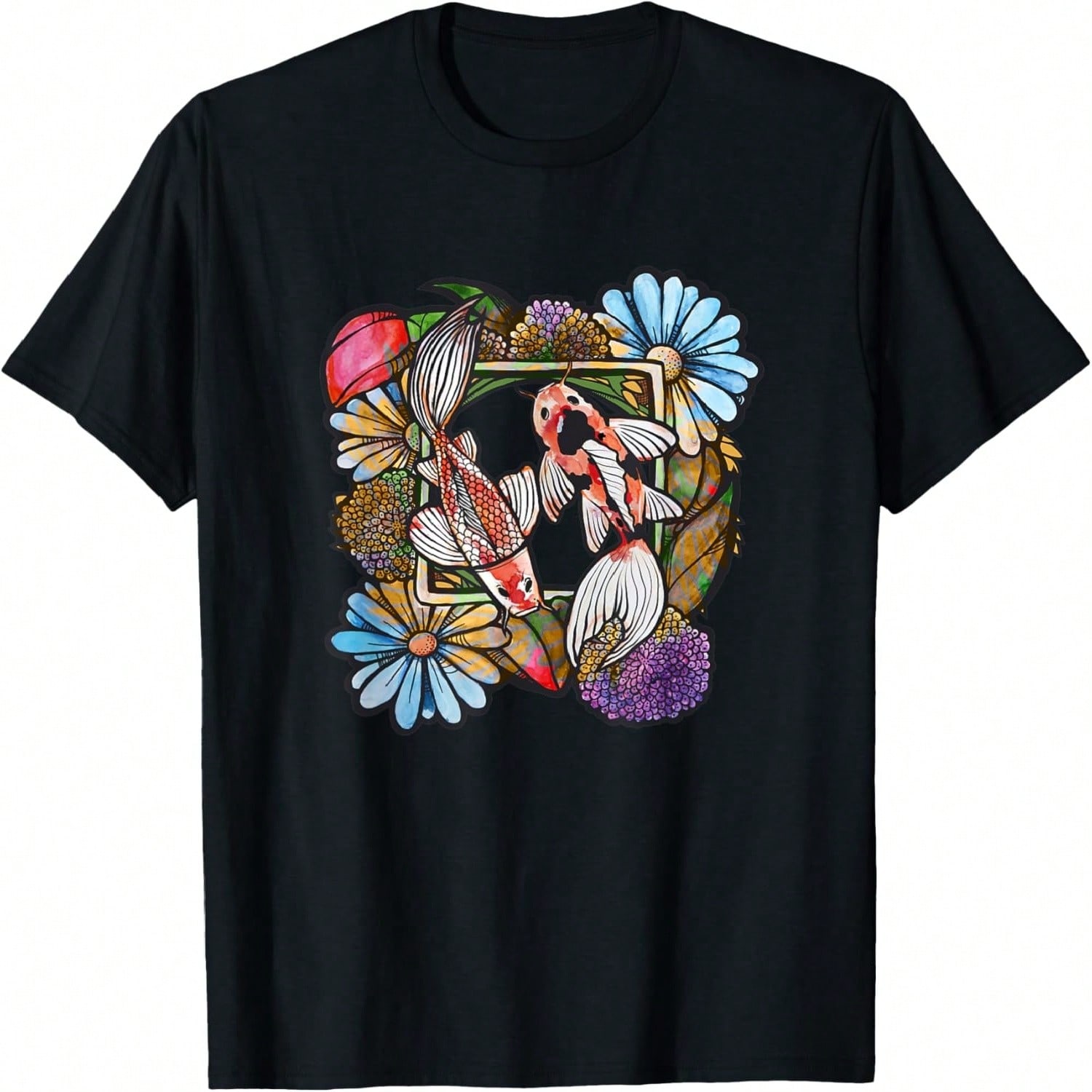 Koi Cherry Blossom Heart Love Peace Japanese Koi Carp T-Shirt S разноцветный