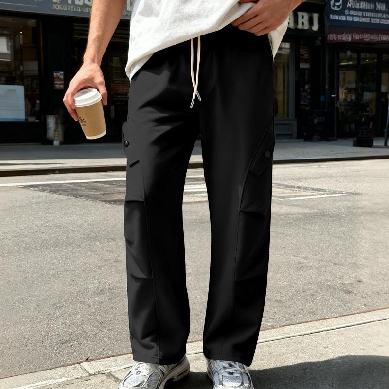 

New Men s Hip-hop High Street Trendy Wide-leg Scimitar Casual Sports Straight Sweatpants S чорний