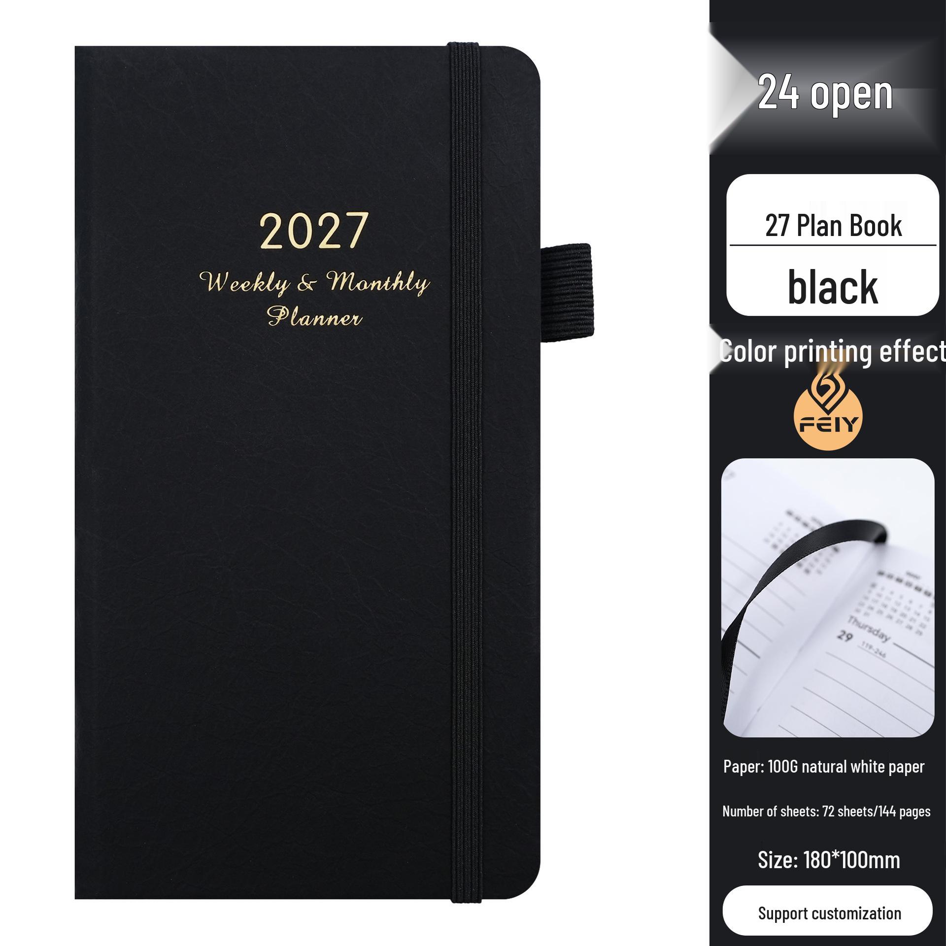 2027 English Weekly Pocket Planner - High Appearance Schedule Notebook 48 Opening чёрный