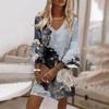 Women's Fashion Summer Temperament Elegant Fresh Printed V-Neck 3/4 Sleeves  Dress