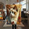 Maple Leaf Cat  Print Flannel Blanket, High quality Comfortable for All Seasons, Home Decor, Warmth and Comfort