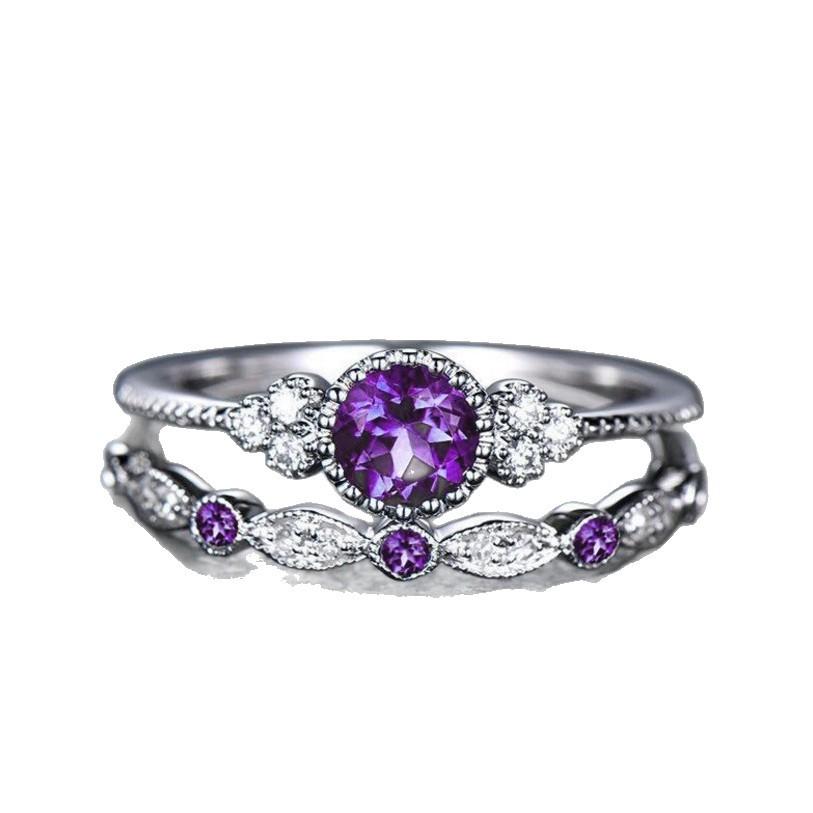 Starry Sky Zircon Women's Green Rhinestone Two-Piece Ring Set