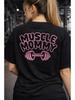 Silné Oversized Černé Tričko s Potiskem MUSCLE MOMMY
