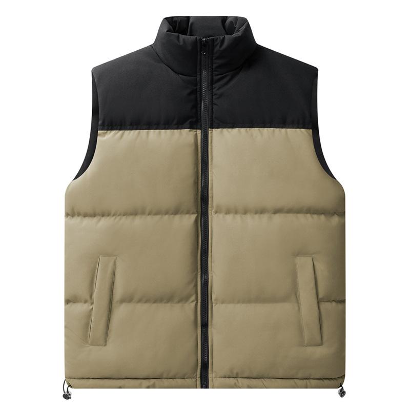 Vest Men's Loose Casual Waistcoat Autumn and Winter Stand-up Collar Thickened Jacket Men's Color Matching Warm Windproof Jacket Men's