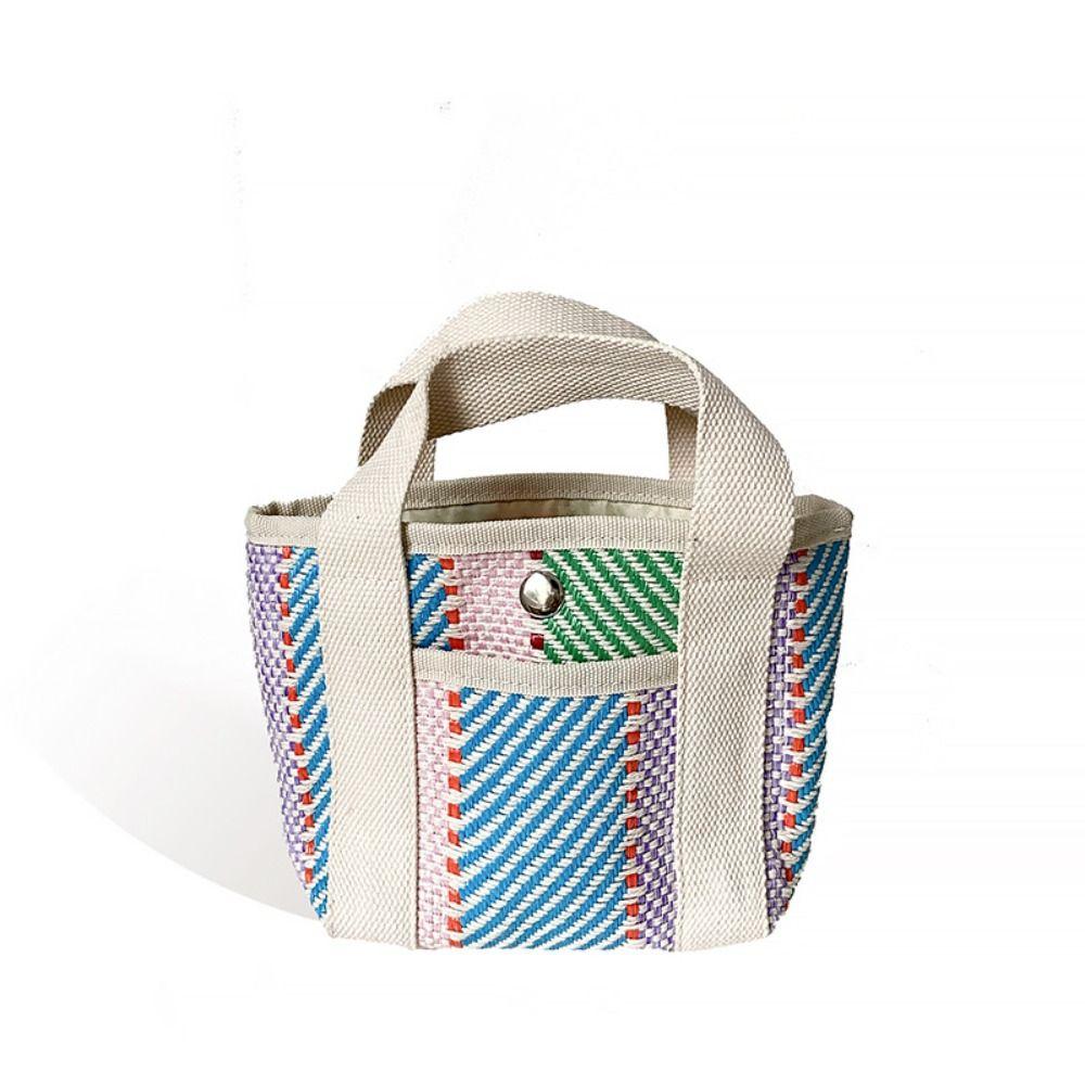 Large Capacity Straw Bag Stripe Tote Bag Practical Lunch Bag  for Home