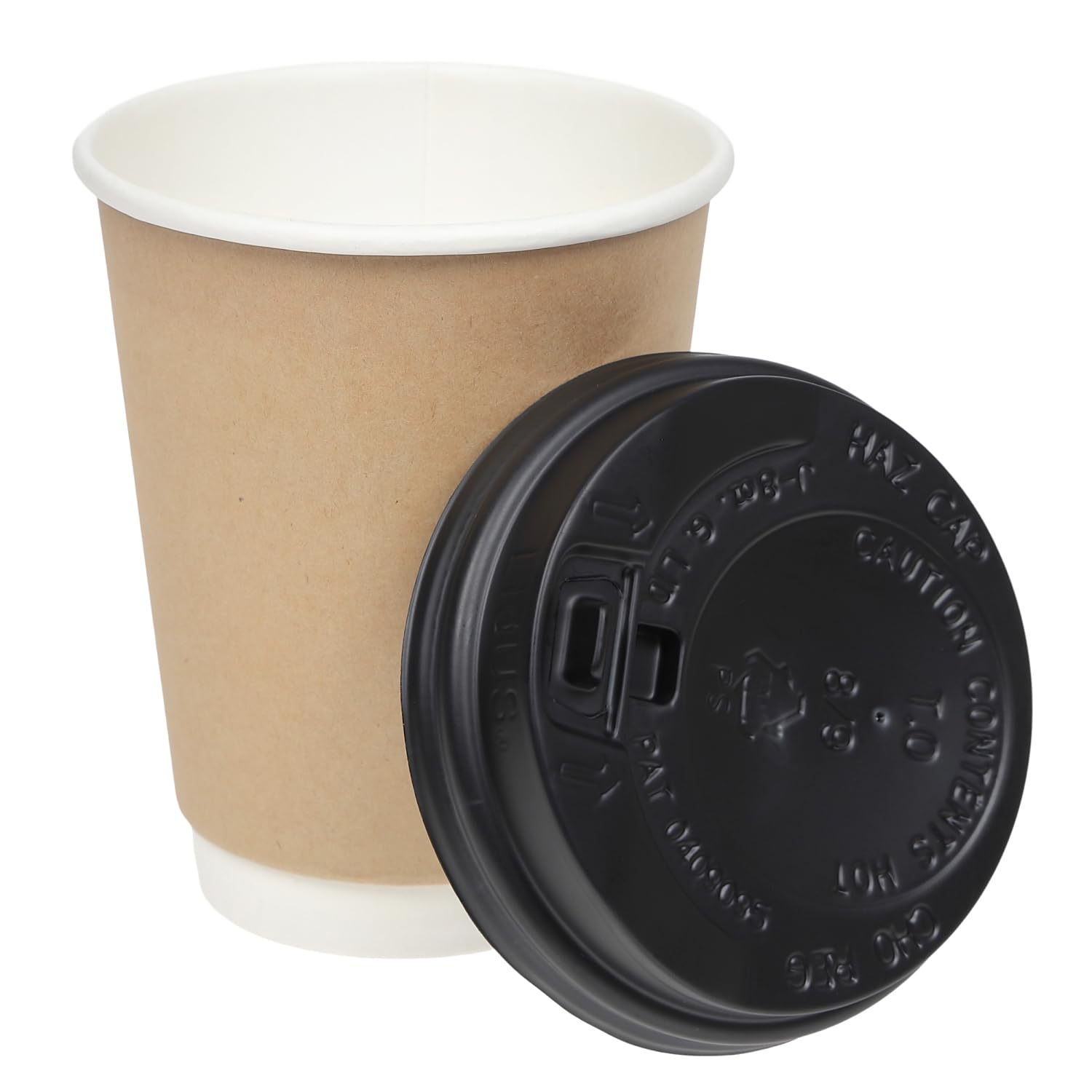 

Set of 50 280ml 8oz Insulated Paper Cups, Heat-Resistant, Takeout, with Lids (Retractable), Unbleached Kraft Paper (Black Lids)