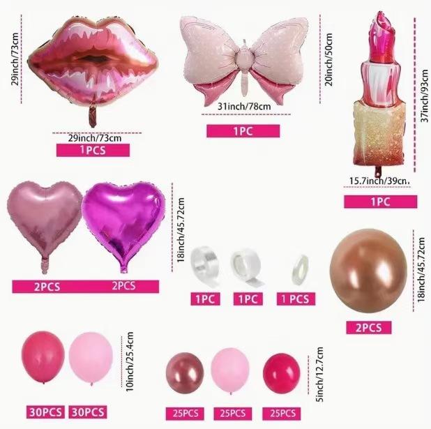 Pink Bow Lipstick Aluminum Film Balloon Set Girl Birthday Party Venue Decoration