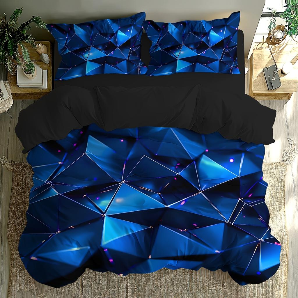 2/3Pcs Breathable Geometric Pattern Duvet Cover Set, All Season Machine Washable Bedding with Pillowcases