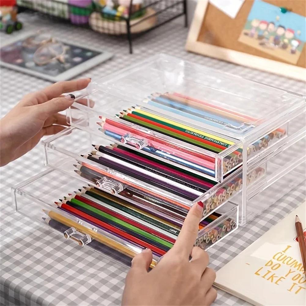 5Layer Acrylic Drawer Clear Office Organizer Drawer for Desk, Pencil Holder Large Desk Accessories Display Caddy for Home