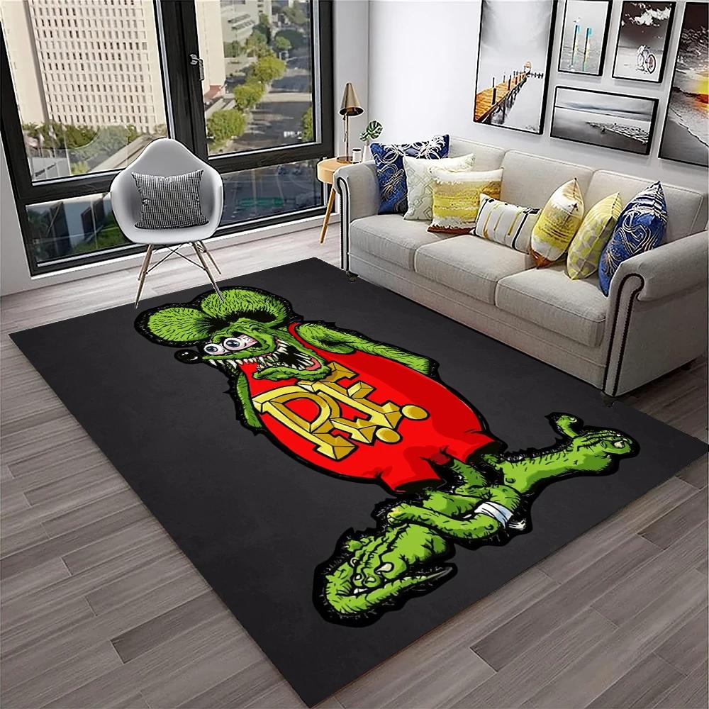 3D Funny Rat Fink Cartoon Movie Carpet Rug for Home Living Room Bedroom Sofa Doormat Decor,kids Play Area Rug Non-slip Floor Mat
