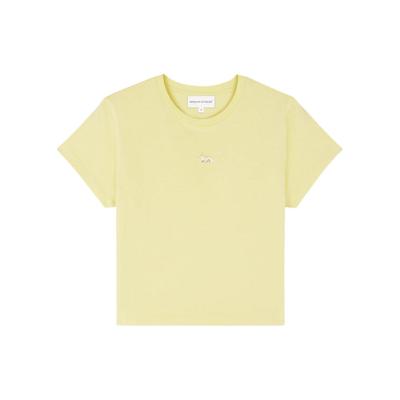 Baby Fox Patch T-Shirt SS24 Solid Color Logo Round Neck Short Sleeve Drop Shoulder Women Tops Yellow MW00105KJ0008-P712