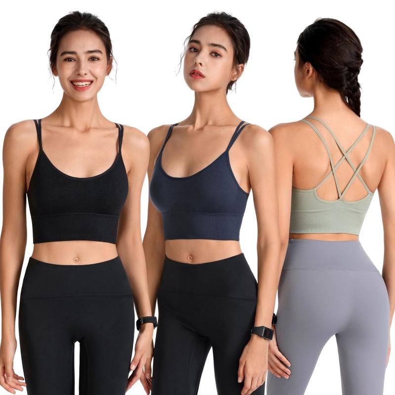Biustonosz sportowy do jogi dla kobiet z cienkimi wstążkami i krzyżującymi się plecami, szybkoschnący, odporny na wstrząsy, duży biustonosz sportowy do biegania