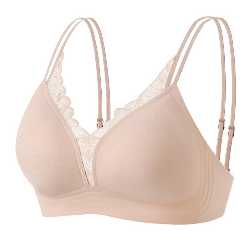 Cool Underwear Double Thin Shoulder Straps Adjustable Lace Bra Breathable Soft Support Gather and Close Sub-breasts Traceless Bra