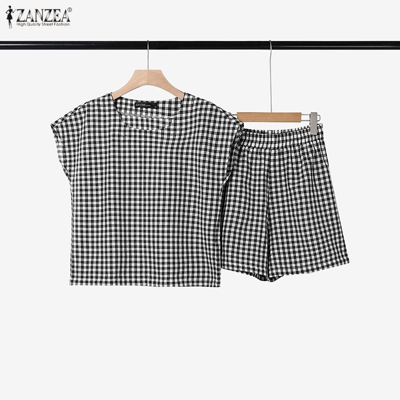 ZANZEA Women Sleeveless Blouse and Shorts Summer Two Piece Suit Sets