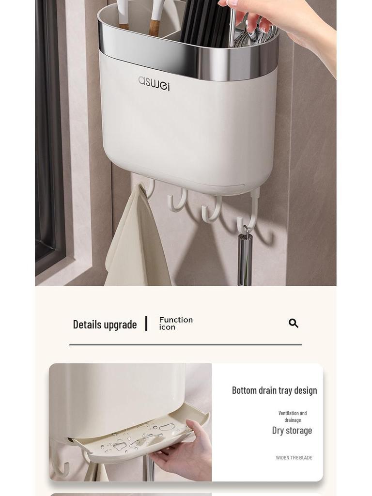 Premium Wall-Mounted Chopstick Holder & Drain Tray for Kitchen Storage