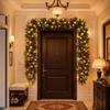 Christmas Garland with Lights, Red and Gold Ball Ornaments, Artificial Branches with Red Berries for Fireplace Mantel Door Decor