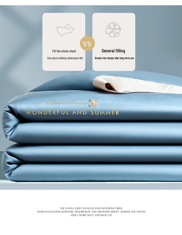 Luxury Washable Ice Silk Summer Quilt Set - Cool, Embroidered, Lightweight Four-Piece Bedding for Air Conditioning