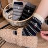 Female Autumn and Winter New Thick Stripe Embroidery All Build In The Tube Pile Socks