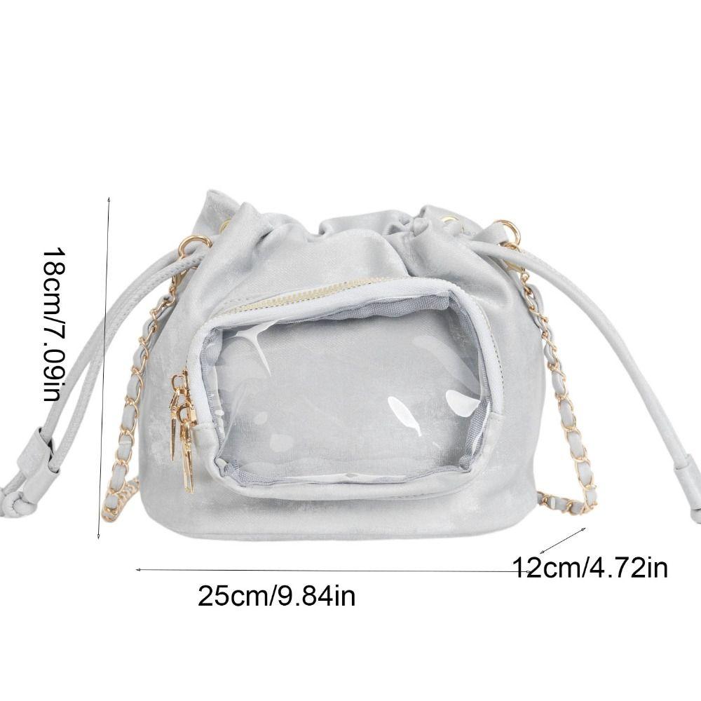 Cute Handbag Transparent Pocket Itabag Shoulder Bag Purse Drawstring Bucket Bag Solid Color Korean Style Crossbody Bag Student