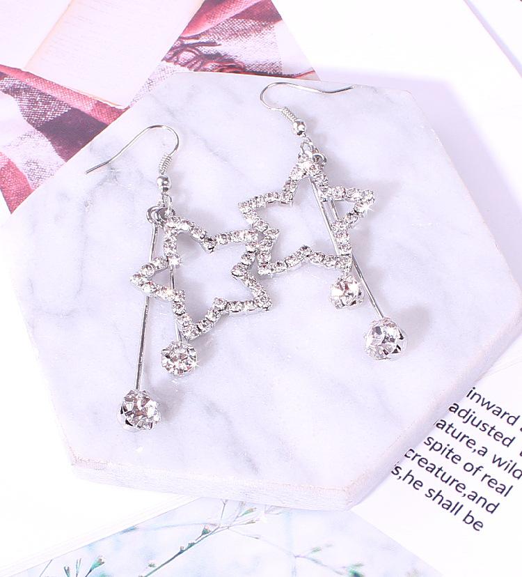 2018 Five-Pointed Star Rhinestone Long Earrings - Exaggerated Star Pendants