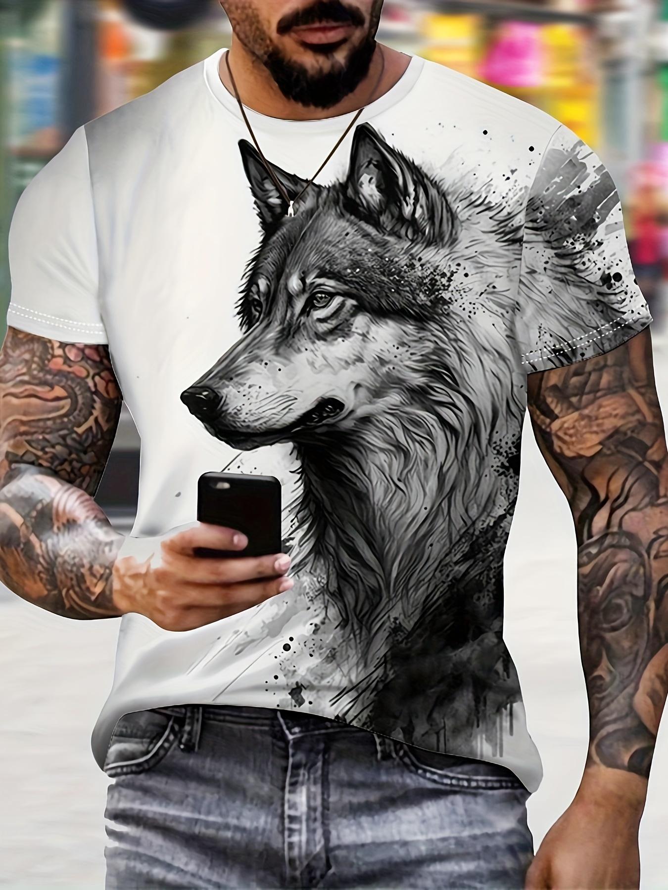 Anime Cool Wolf Digital Print Men s Fashion Short Sleeve C L