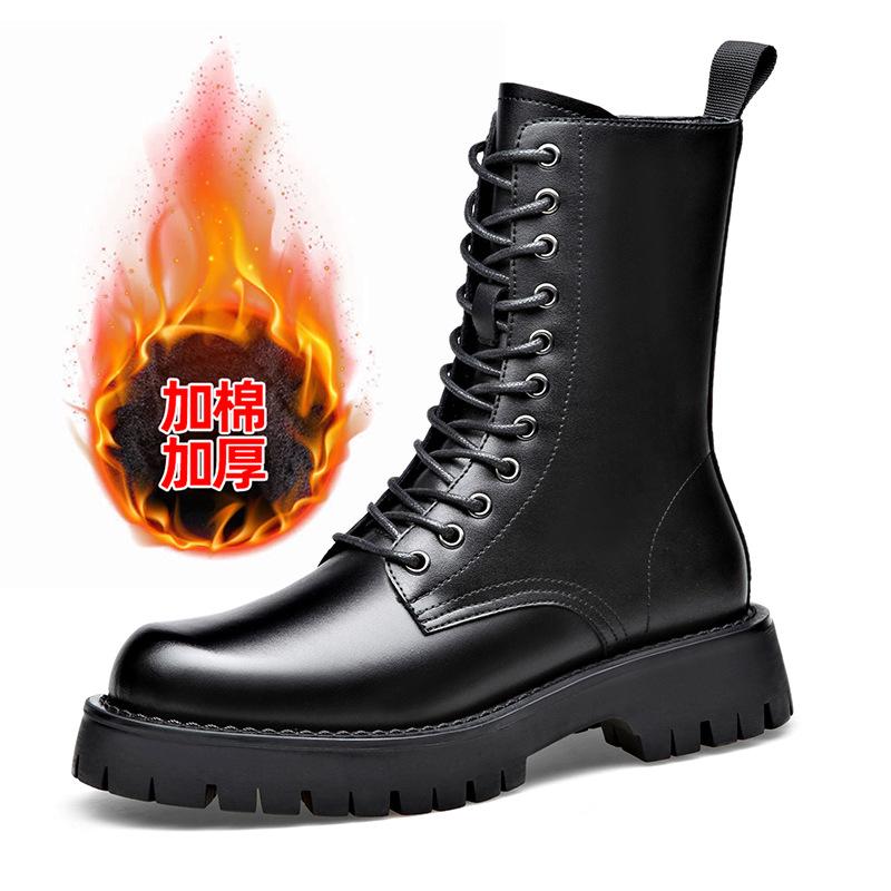 

Высокие ботинки Мартин Модные повседневные на шнуровке с боковой молнией Кожаные ботинки с рукавом Флисовые теплые на толстой подошве Челси Мужские ботинки 44