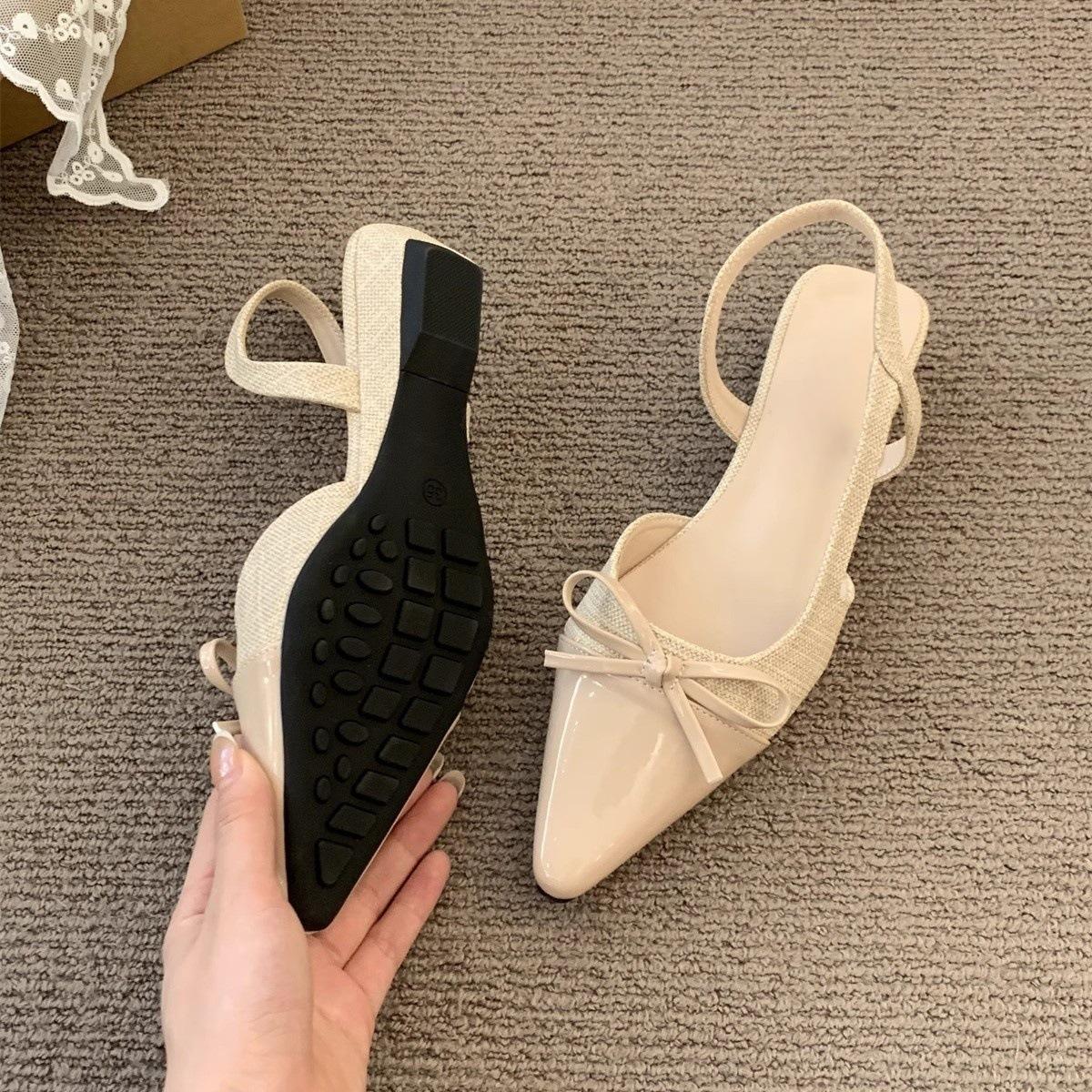 

Босоножки Баотоу женские летние новые французский темперамент вечерний сказочный стиль бант каблук острый носок пустые одинарные туфли 35