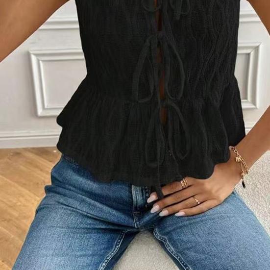 Women's Tie Front Tank Top Summer Crew Neck Sleeveless Flowy Shirts Casual Beach Vacation