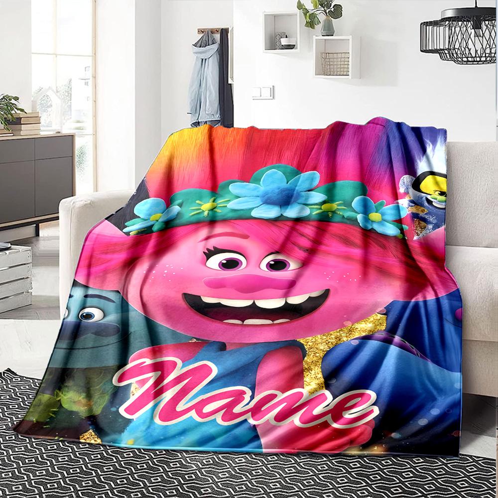 Customizable Trolls3 Throw Blanket – Personalized Name, All-Season Cozy Snug Blanket, Machine Washable, Personalized Blanket