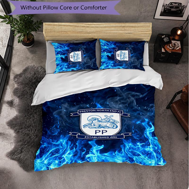Preston North End Football 3 Piece Bedding Set Soft Duvet Cover Set with Pillowcases Printed Bedroom Decor Set for Home