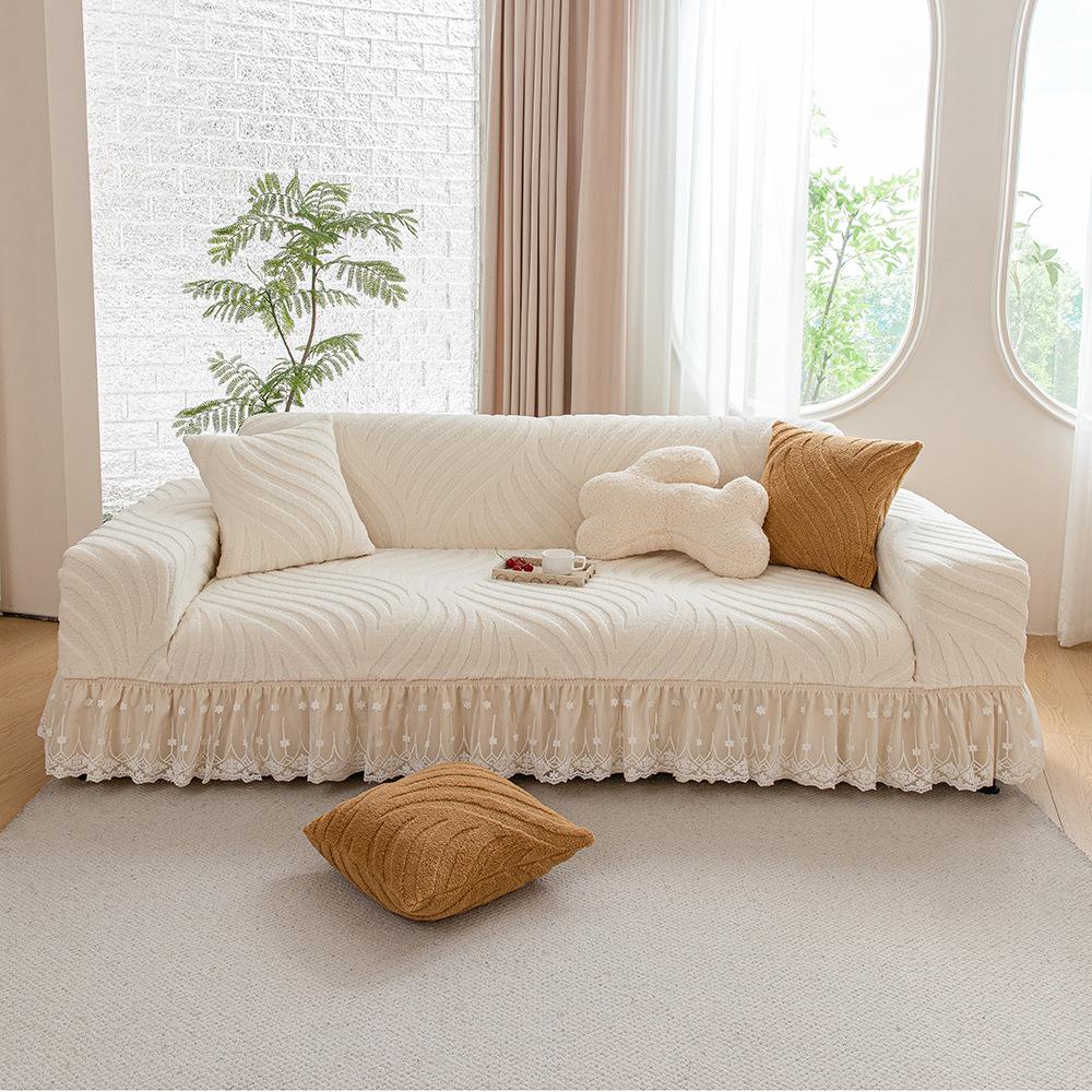 Luxury Jacquard Sofa Cover with Ruffle Non-Slip Dustproof for 1-4 Seater Sofa Machine Washable All-Season Home Decorations