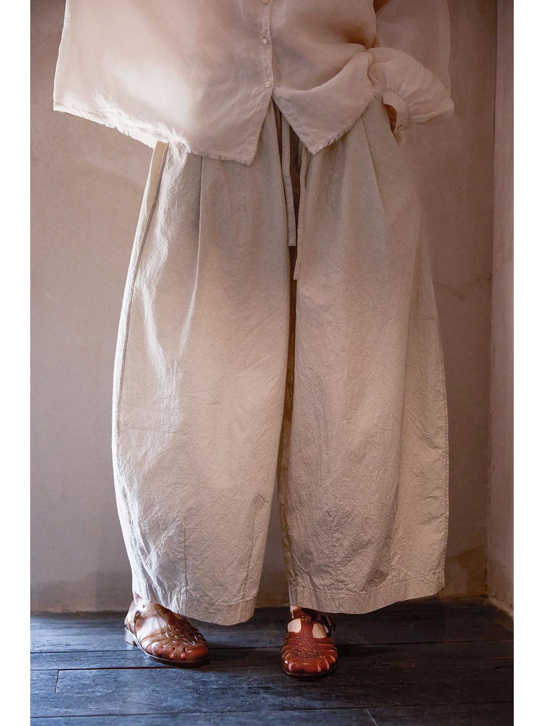 

Artistic Retro Oat Sun-Dried Cotton Wide-Leg Pants Large