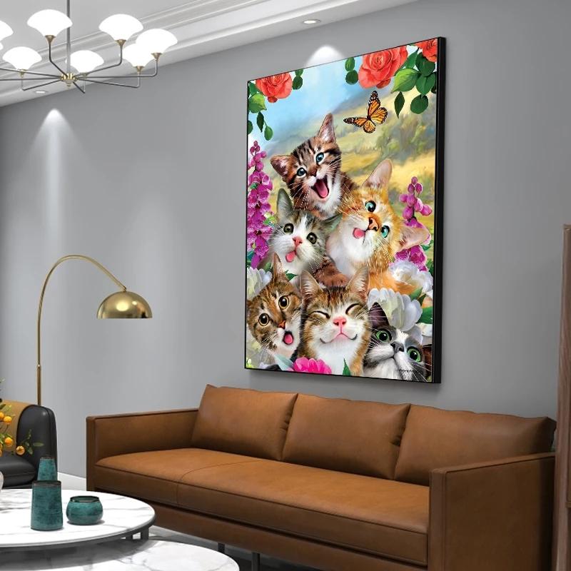 Flower Butterfly Garden Canvas Paintings Cat Selfie Posters and Prints Wall Art Pictures for Boys Kids Room Wall Decor Cuadros