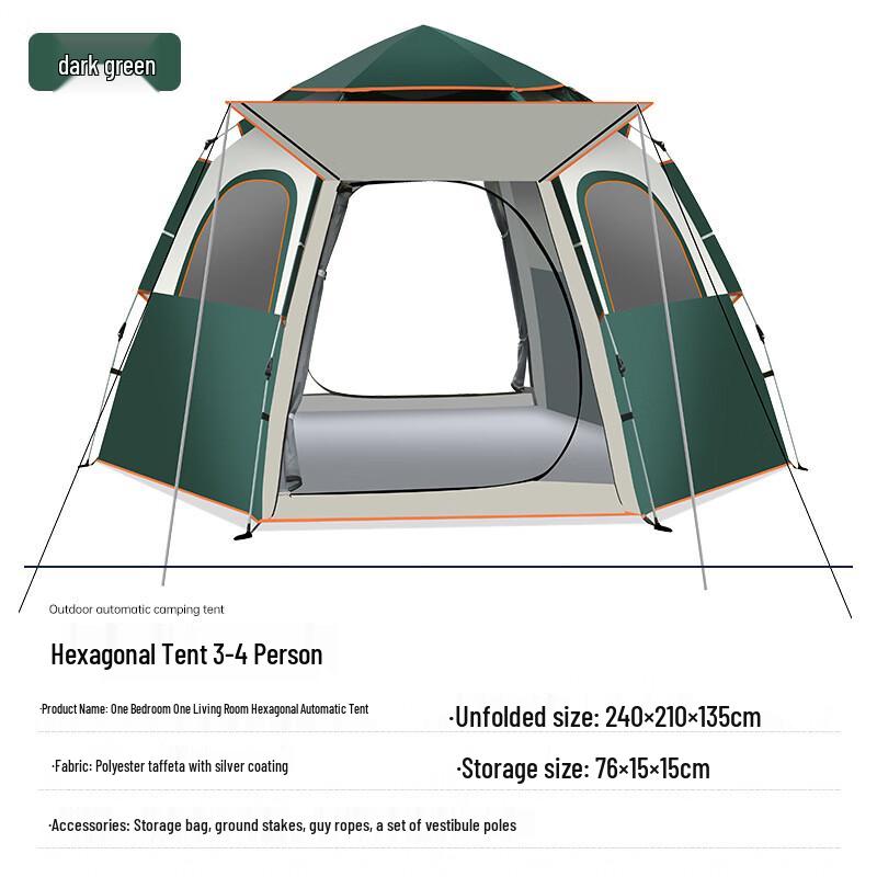Automatic Hexagonal Outdoor Camping Tent with Mat One Size