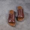 Johnature Retro Outerwear Slippers Genuine Leather Soft Soled Peep Toed Flat Women's Slides