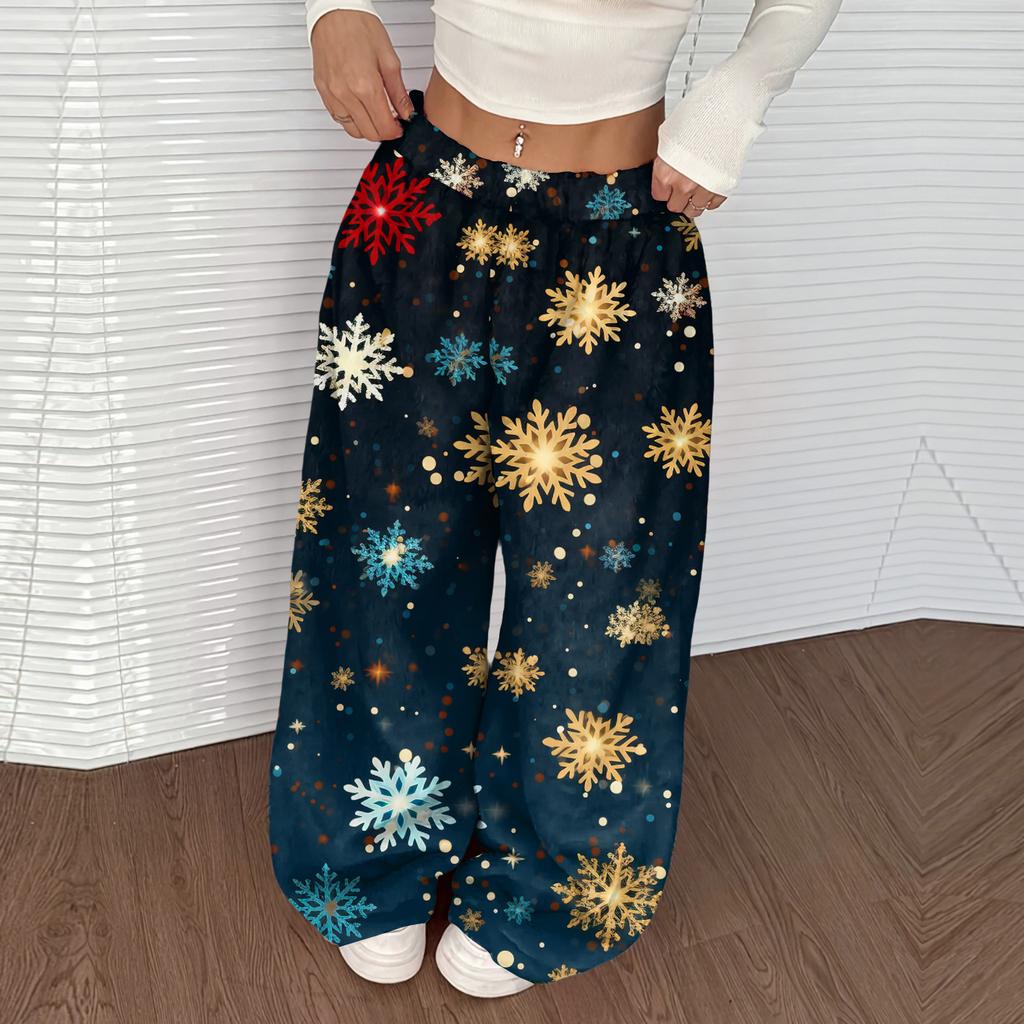 Women's Casual And Fashionable Elastic Waist Loose Wide Leg Pants
