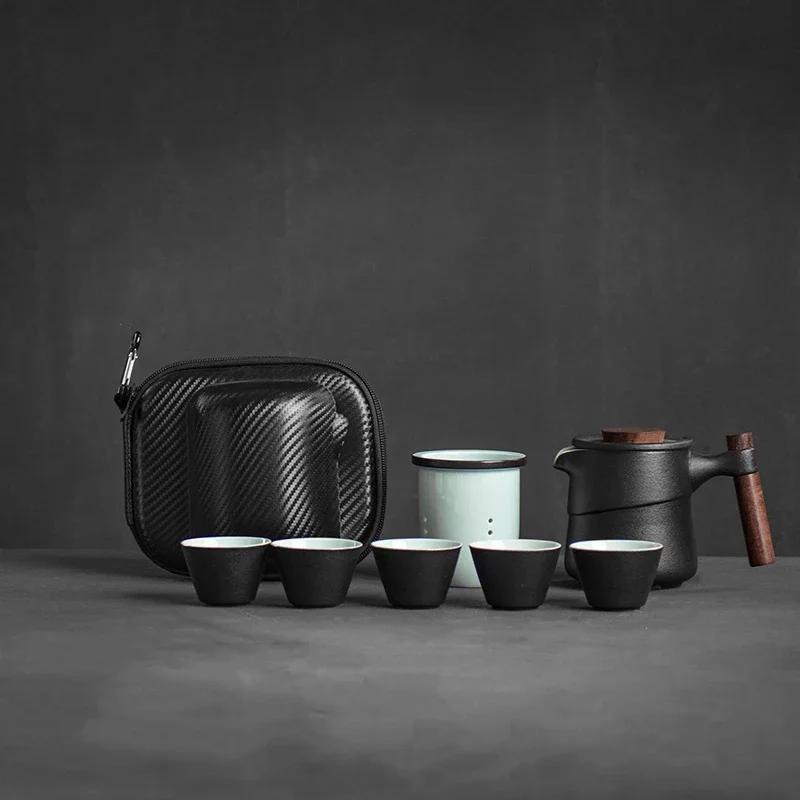 Black Ceramic Cup Wooden Handle Filter Tea Cup Ceramic Mug Creative Office Retro Elegant Water Cups and Mugs Aesthetic China Set Birthday Gift Box