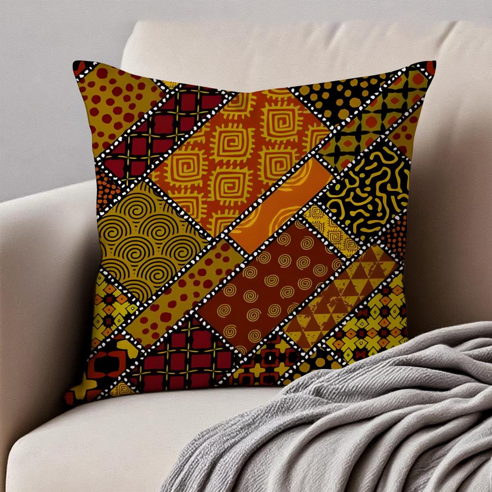 Tribal Style Indian Ethnic Pattern Cushion Cover Pillowcase Antidustmite Invisible Zipper Short Plush Sofa Cushion