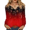 Women's Fashionable Casual V-neck Blouse Button Christmas Printed Long-sleeved Pullover T-shirt Top