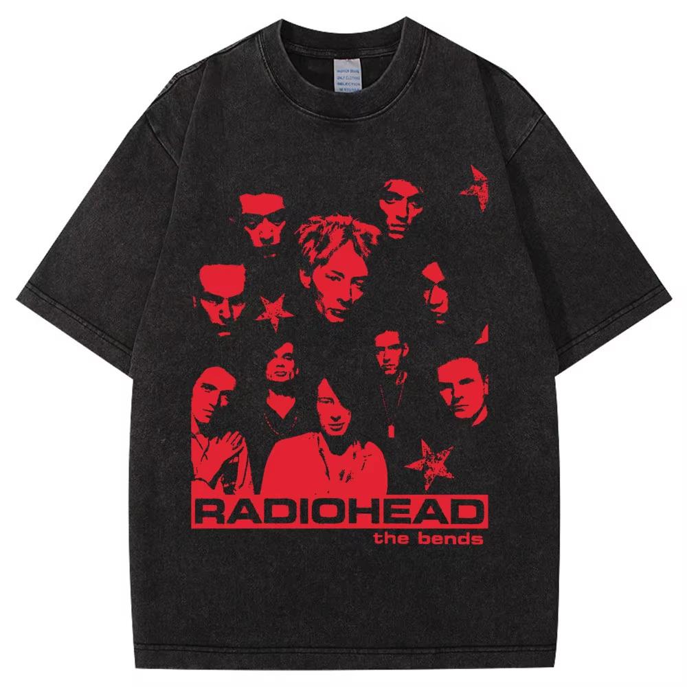 Wyprała Koszulka Retro Rock Band Radiohead The Bends Mężczyźni Kobiety Moda Hip Hop Gotycka Koszulka Oversize Bawełniana Codzienna Męskie Koszulki