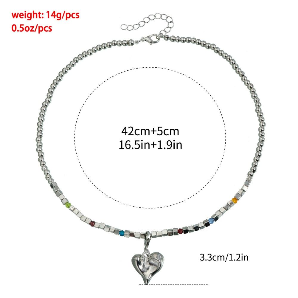 New Retro Love Cut Zircon Heart Pendant Necklace Women s Geometric Irregular Necklace Bohemian Jewelry 45cm